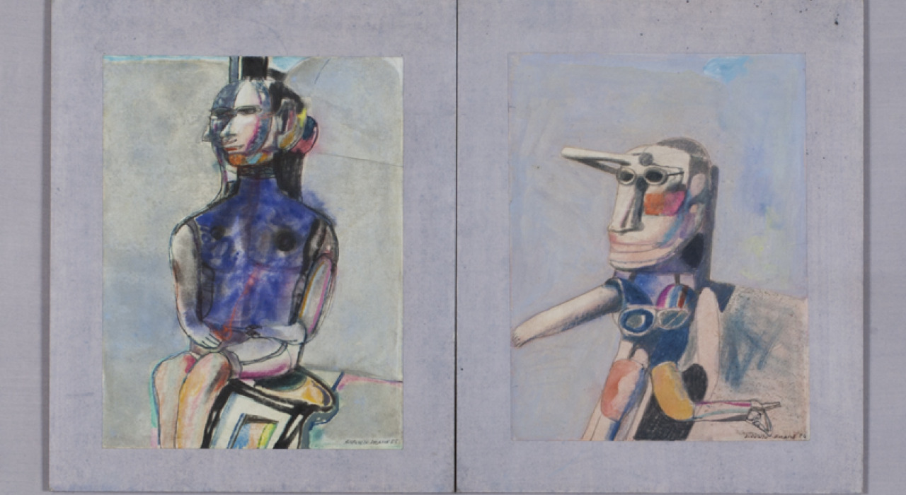 Alfonso Fraile. 2 x 1. Nº6. 1984-85. Técnica mixta sobre cartón. Dibujo: 28 x 46 cm. Fondo: 56 x 68 cm